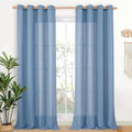 YoungsTex Extro Long Linen Curtains 102 Inch Length for Living Room, Light Filtering Semi Sheer Drapes with Bronze Grommet Privacy for Dining Bedroom Window, Denim Blue, 52 x 102 Inch, 2 Panels