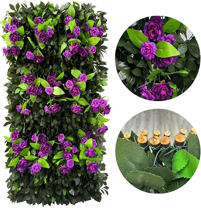 GLANT Expandable Fence Privacy Screen for Balcony Patio Outdoor,Decorative Faux Ivy Fencing Panel,Artificial Hedges (Single Sided Leaves) (1, Branches -Purple Rose)