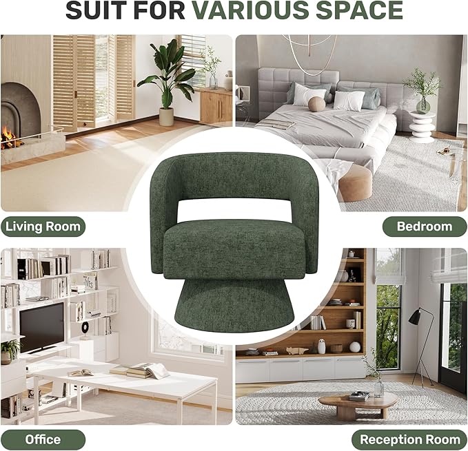 Swivel Accent Chair Set of 4, Modern Comfy Chenille Barrel Chairs, Oversized Upholstered Round Arm Chair for Living Room, Bedroom, Reading Room, Green