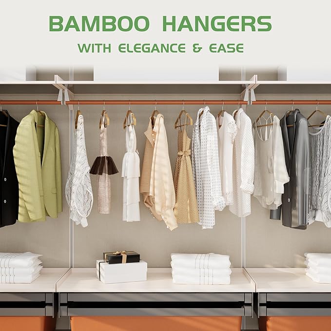 Bamboo Wood Hangers 20 Packs, Coat Hangers, Clothes Hangers with 360-Degree Rotatable Hook, Heavy Duty, Non Slip Suit Hangers for Clothes, Jacket, Shirt, Tank Top, Pant (Bamboo, 80 PCS)