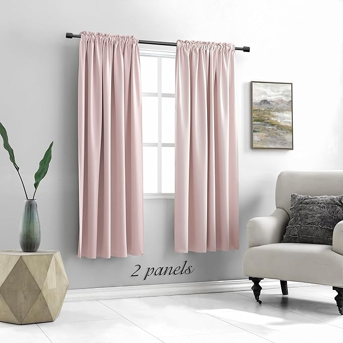 DONREN Light Pink Blackout Curtains 63 Inches Long for Nursery - Blush Thermal Insulated Room Darkening Curtain Panel Pair with Rod Pocket,52 x 63 Inches Long,2 Panels
