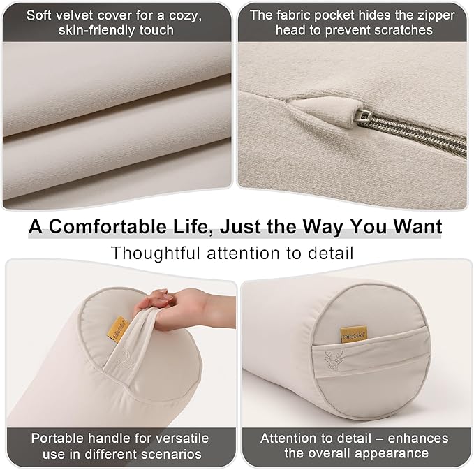 Body Pillow for Adults – Long Bolster Pillow for Bed, Round Cuddle Pillow, Full Support for Side Sleepers,47.24 x 7.87 Inches,Misty White