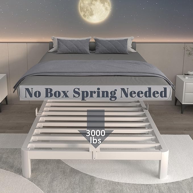 ITIMIDI 10 Inch White Bed Frame Twin Size with Metal Gaskets, Metal White Platform Bed Frame, No Box Spring Needed, Heavy Duty Steel Support 3000 LBS, Anti-Slip Mattress Stopper, Easy Assembly
