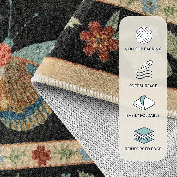 Lahome Insect 9x12 Area Rugs for Living Room Bedroom, Soft Washable Rugs 9x12 Stain Resistant, Ultra-Thin Non-Slip Non-Shedding Accent Carpet for Dining Room Office, Black