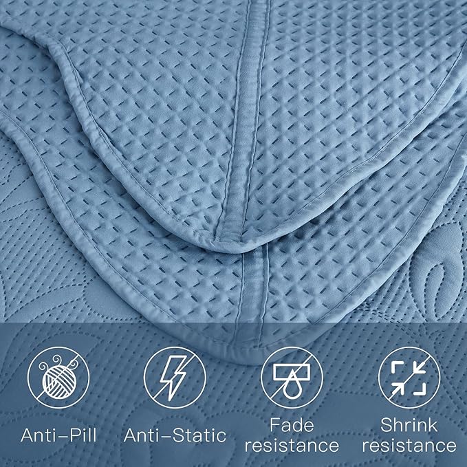 CHIXIN Bedspread Coverlet Set Queen Size - Lightweight Bedding Cover - Ultrasonic Quilting - 5 Piece Reversible Bedspread - Vintage Rose Pattern (Queen, Ashley Blue)