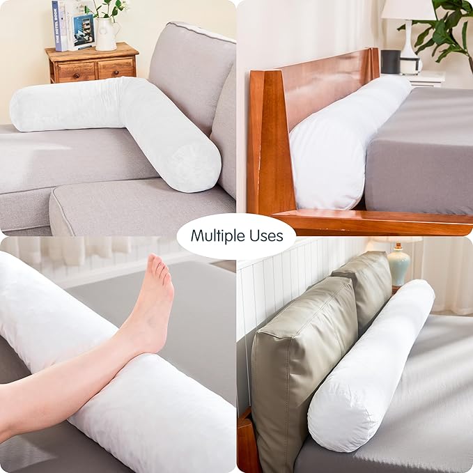 SyMax 7.8"x38" Body Pillow for Twin Bed, Memory Foam Bolster w/Removable Velvet Cover, Headboard Gap Filler Pillow, White