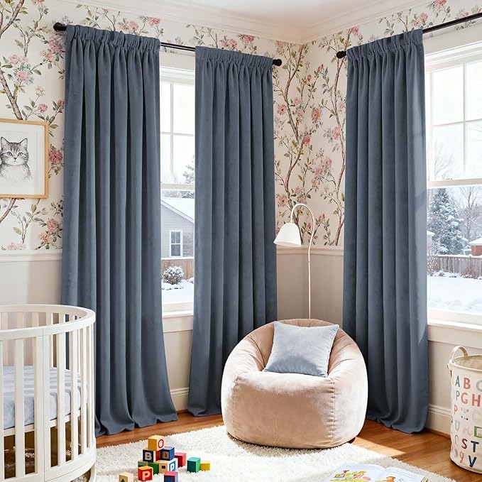 Lazzzy Velvet Blackout Curtains Thermal Insulated Room Window Drapes Super Soft Luxury Curtains for Living Room Bedroom Rod Pocket 2 Panels, Dark Slate, 52" W x 120" L