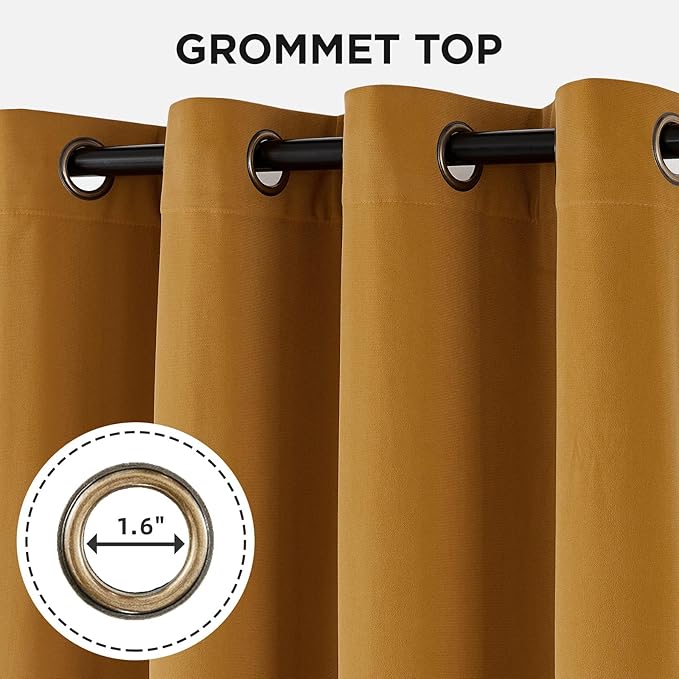 Joydeco Mustard Yellow 100% Blackout Curtains 72 Inch 2 Panels, Luxury Thermal Yellow Velvet Curtains for Bedroom Living Room, Soundproof Blackout Window Drapes, Grommet Top (52W x 72L)