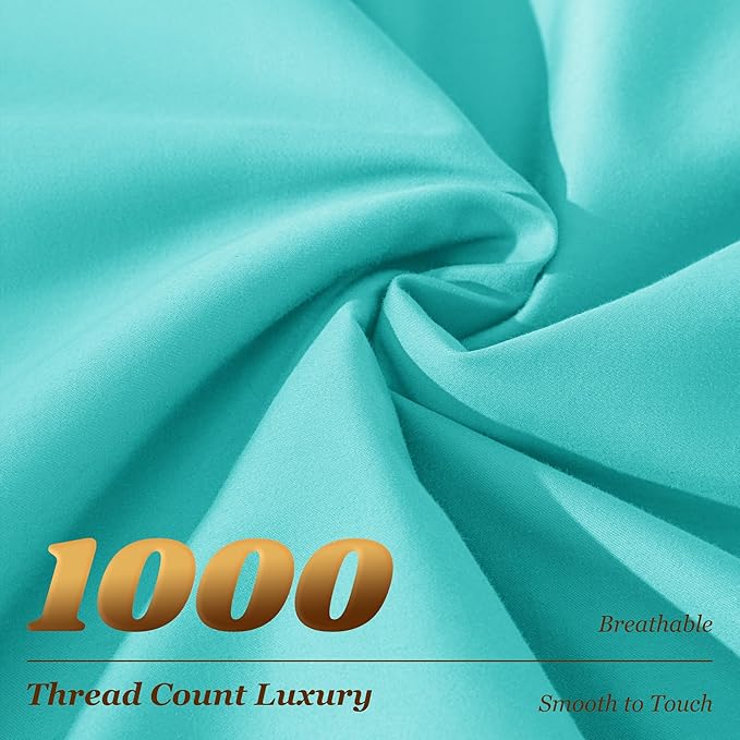 LBRO2M 1000 Thread Count 100% Cotton Sheets Set,Queen Size Bed Sheet 4 Piece Sets,Long Staple,16 Inches Deep Pocket,All Season,Bedding Super Soft Comforterble Breathable,Sateen(Lake Green)