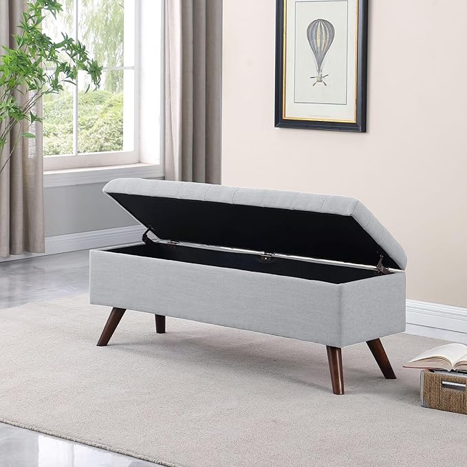 HomePop Modern Tufted Storage Bench|Homepop Home Décor|Bench with Storage for Living Room & Bedroom - Gray Woven