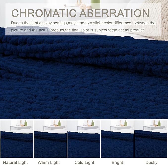 Chunky Knit Throw Blanket 50"X 60", 100% Handmade with Soft Chenille Yarn, 4.4lbs Thick Cable Knitted Blankets, Large Rope Knot Crochet Throws for Couch Sofa Bed Home Decor, Navy Blue
