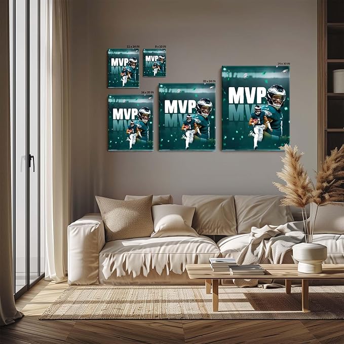 B.B.F MAKE 2025 Super Canvas Bowl Wall Art Champions MVP Hurts Canvas Wall Decor Eagles Poster Print Philadelphia Sports Star Picture Gift Modern Bedroom Living Room Home Decoration, Framed 20x24inch