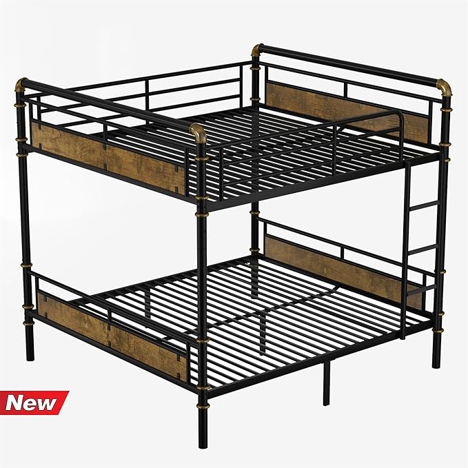 Upgraded & Stronger Heavy Duty Metal Queen Over Queen Bunk Bed for Adults & Teens, Thickened More Stable Safer Bunkbeds (Greater Weight Capacity) (Queen Over Queen)