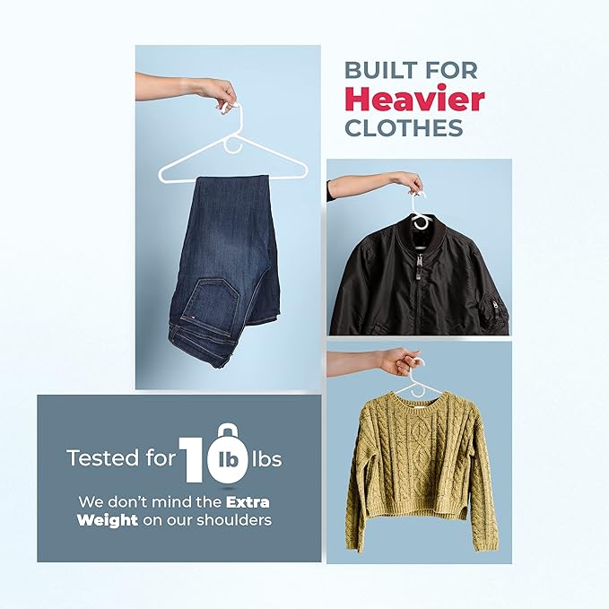 Neaties Heavy Duty Clothes Hangers 100+ Pack (162 Count) – Made in The USA – 8lb Capacity Plastic Hangers for Adult Clothing – Durable for Pants, Coats, Jackets, or Jeans – White & Pink