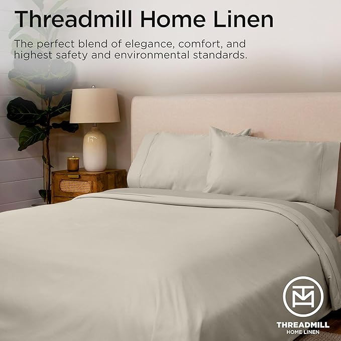 Threadmill California King Sheets, Certified American Supima Cotton Sheets, 1200 Thread Count Hotel Quality, 4 Piece Luxury Bed Sheets Set with Elasticized Extra Deep Pocket, Taupe