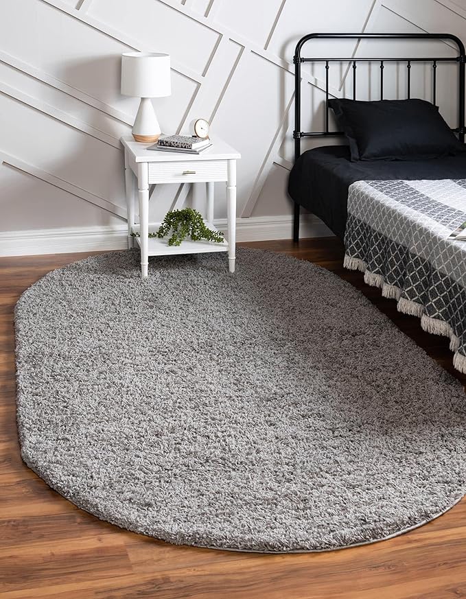 Unique Loom Solid Shag Collection Area Rug (8' x 10' Oval, Cloud Gray)