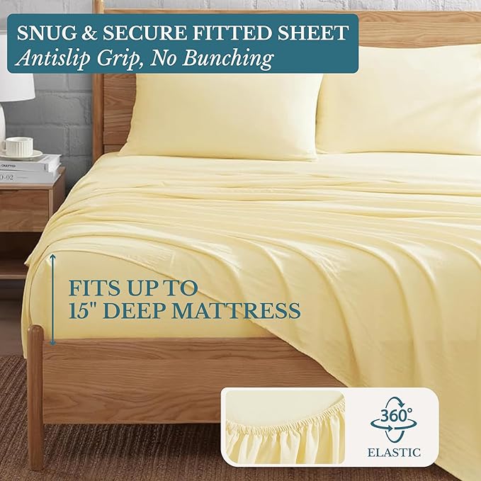 Casa Platino Twin Size Bed Set Pre-Washed, Ultra Soft & Breathable Sheets Twin, 3 Piece Set, Brushed Microfiber Bedding, Deep Pocket, Fits up to 15 inch Mattress– Twin, Vanilla