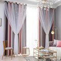 Star Curtains - Blackout & Rainbow Kids Bedroom Curtains, 72 Inch Long, 2 Panels, Pink & Grey