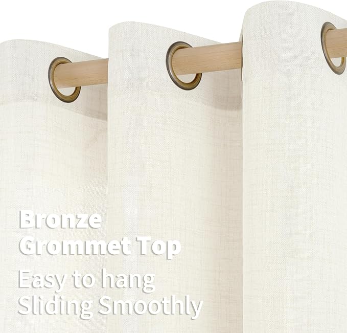 YoungsTex Ivory Linen Curtains 40 Inch Length for Kitchen Window, Short Semi Sheer Drapes Light Filtering with Bronze Grommet Privacy for Cafe Bathroom Windows, 42 x 40 Inch, 2 Panels