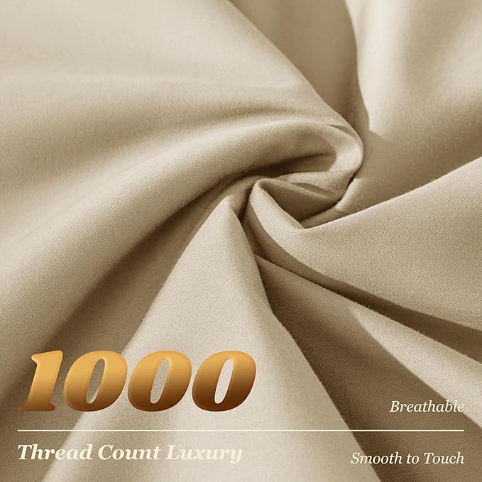 LBRO2M 1000 Thread Count 100% Egyptian Cotton Sheets Set King, 4 Piece Sets Bed Sheet Deep Pocket Sheet Set 16" Soft Comfortable All Season (King, Linen)