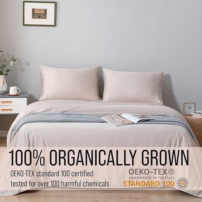 Bella Coterie Luxury Bamboo Viscose Queen Size Sheet Set | 100% Organically Grown | Ultra Soft | Cooling for Hot Sleepers | 18" Deep Pocket [Dune]
