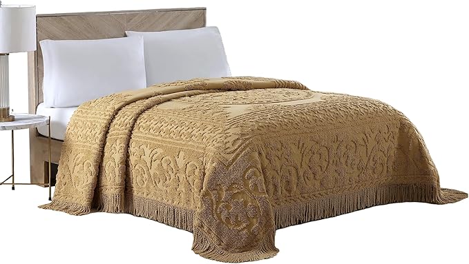 Beatrice Home Fashions Medallion Chenille Bedspread, Twin, Gold