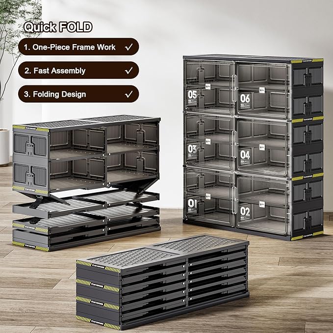 32 Pairs Portable Shoe Storage Cabinent of 3-Step Fast Installation,Plastic Shoe Box with Magnetic Clear Door for Entryway, Enclosed Shoe Rack for Sneaker, Heels etc.. (2Row, 8Tier)