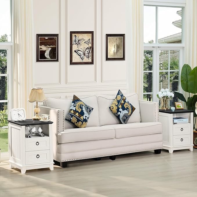 Bedroom Dresser and Nightstand Sets 4 Piece, Farmhouse 6 Drawers Dresser & 40.5" Tall Chest of Drawers,18" Nightstands with Charging Station,54" Wide Furniture Dressers for Bedroom,Living Room