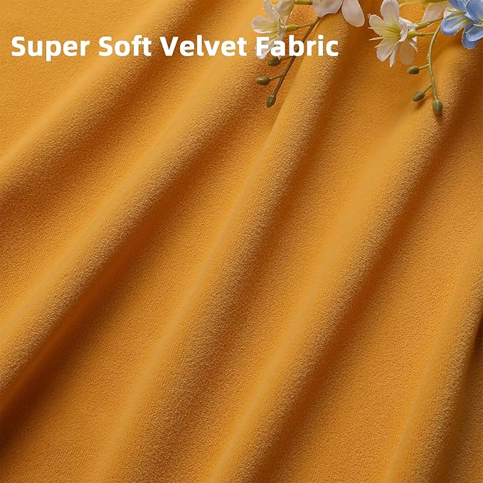 Joydeco Yellow Velvet Curtains 96 inch Length 2 Panels, Luxury Blackout Rod Pocket Thermal Insulated Window Curtains, Super Soft Room Darkening Drapes for Living Dining Room Bedroom,W52 x L96 inches