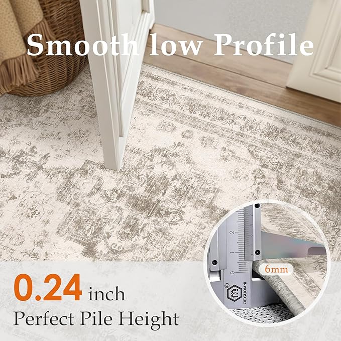 Area Rug 2x3 Beige Washable Entryway Vintage Medallion Carpet Non Slip Low Pile Soft Doormat Distressed Retro Indoor Small Rug for Kitchen Bedroom Laundry Bathroom