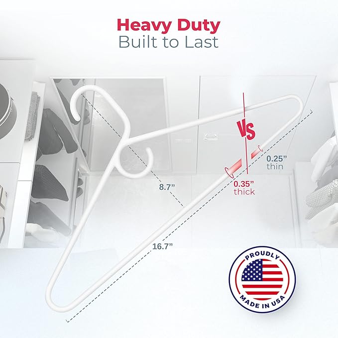 Neaties Heavy Duty Clothes Hangers 100+ Pack (216 Count) – Made in The USA – 8lb Capacity Plastic Hangers for Adult Clothing – Durable for Pants, Coats, Jackets, or Jeans – White & Blue