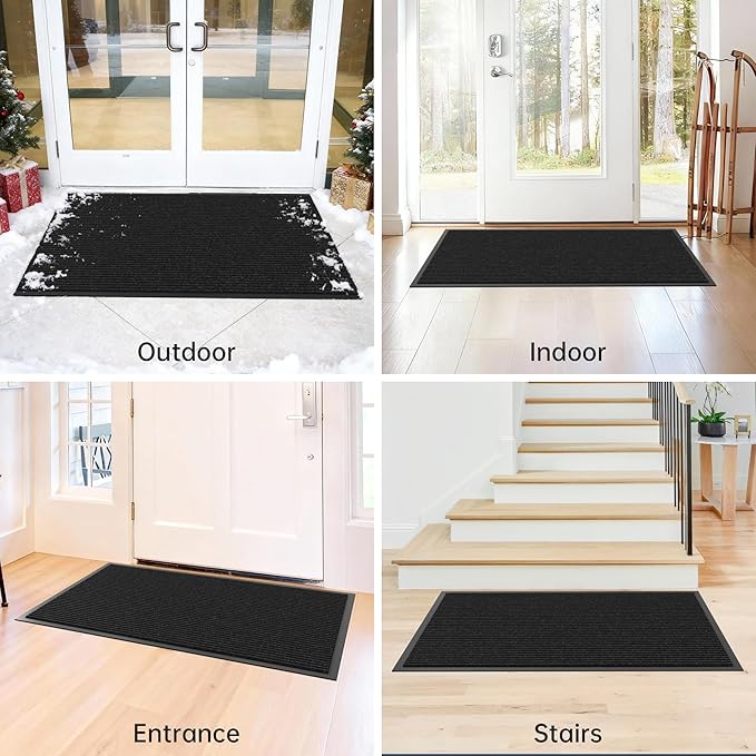 Front Door Mat Indoor Outdoor Entrance, 30" x 48" All-Season Heavy Duty Waterproof Doormat, Non-Slip Absorbent Entryway Mat, Easy to Clean, Low Profile Commercial Floor Mat for Indoor Outdoor