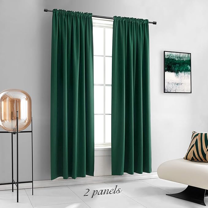 DONREN Christmas Dark Green Blackout Thermal Insulating Window Curtain Panels for Bedroom -Room Darkening 84 inch Length Rod Pocket Drapes for Living Room (Emerald Green,42 x 84 inches Long,2 Panels)