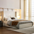 KEIKI King Bed Frame with Upholstered Wingback Headboard, Minimalist Design, No Box Spring Needed – Textured Chenille Upholstery, Ivory