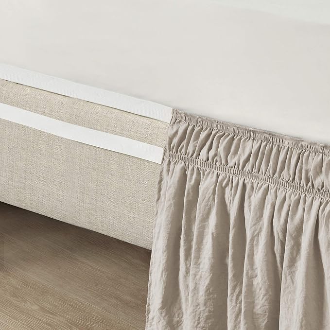 Lush Decor Ruched Ruffle Elastic Easy Wrap Around Bed Skirt Single Twin/Twin XL/Full Neutral - Twin Bed Skirt - Dust Ruffle - Tan Bedskirts
