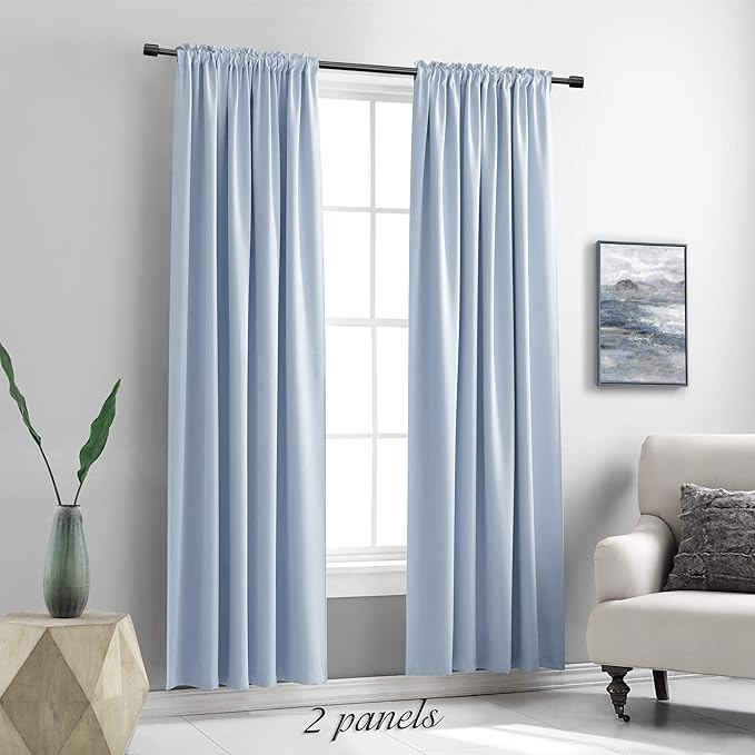 DONREN Baby Blue Window Treatment Thermal Insulated Rod Pocket Blackout Curtains/Drapes for Bedroom(Light Blue,Set of 2 Panels,42 by 84 Inch Length)