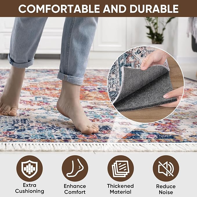 BALEINE Felt Non Slip Rug Pads, Extra Large 1/4" Thick Felt and Rubber Backing, Shock Absorbing Carpet Pad for All Carpets and Hardwood Floors (2x3 Ft)