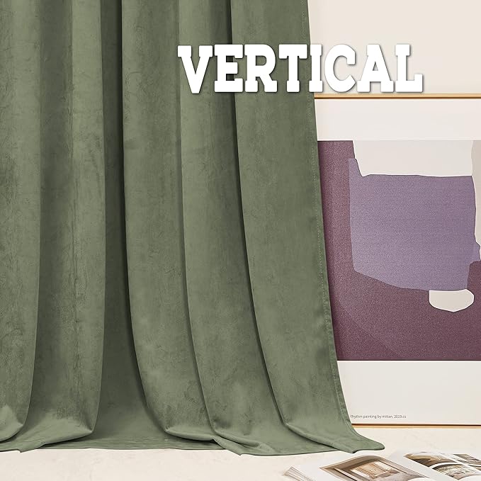 RYB HOME Plush Velvet Curtains, Heavy Duty Back Tab Decorative Window Drapes Privacy Room Darkening Covering for Living Room Playroom, Sage Green, W52 x L90 inches, Set of 2 Panels
