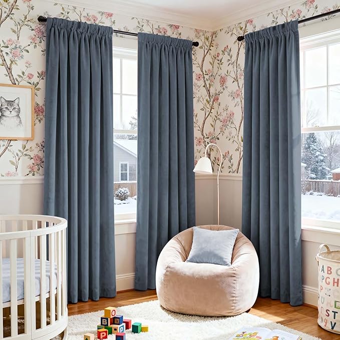 Lazzzy Velvet Blackout Curtains Thermal Insulated Room Window Drapes Super Soft Luxury Curtains for Living Room Bedroom Rod Pocket 2 Panels, Dark Slate, 42" W x 84" L