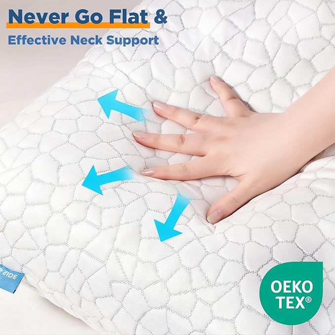 Cooling Pillows King Size Set of 2, Firm Shredded Memory Foam Pillows for Side Back Stomach Sleepers, Two-Sided Cool Neck Pillow for Neck Shoulder Pain, Luxury Gel Cold Bed Pillow for Hot Sleepers