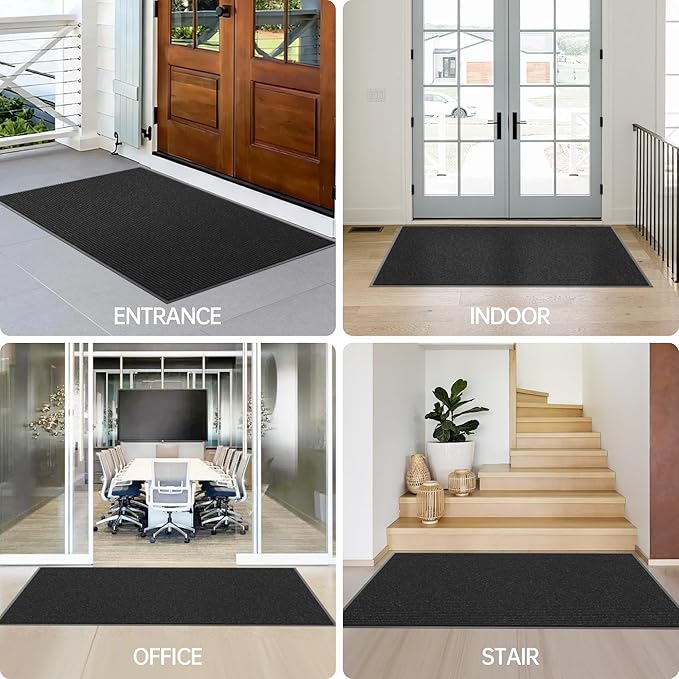 Front Door Mat, 72" x 48" Heavy Duty Indoor Outdoor Doormat, Non-Slip Welcome Mats for Entryway, Rubber Backing Low Profile Commercial Door Mats, Black Stripe