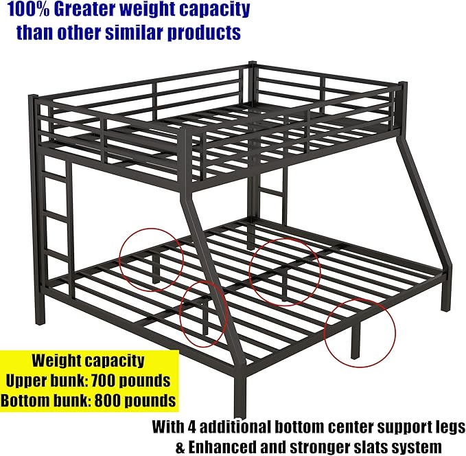 SIGONE Stronger & Safer Heavy Duty Queen Over King Size Bunk Bed for Adults Teens, Thickened More Stable Metal Bunkbed Frame (Greater Weight Capacity) (Queen Over King)