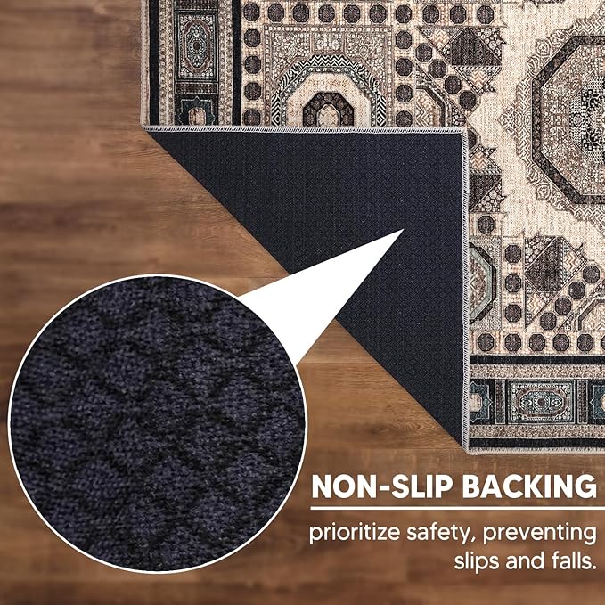 Keen Home Design 3x5 Rug - Machine Washable Entry Rug with Non-Slip Backing, Ideal for Enteryway, Kitchen, Bathroom, Laundry Room - Vintage, Easy Clean, Durable, Low Pile Rug - (3' x 5')