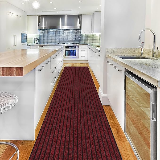Ottomanson 2' x 12' Hallway Runner with Scraper Pile - Extra Durable Non-Slip Rug Mat for Indoor & Outdoor Use - Ideal for Kitchen, Entryway, Patio & Garage - High-Traffic Carpet, Red