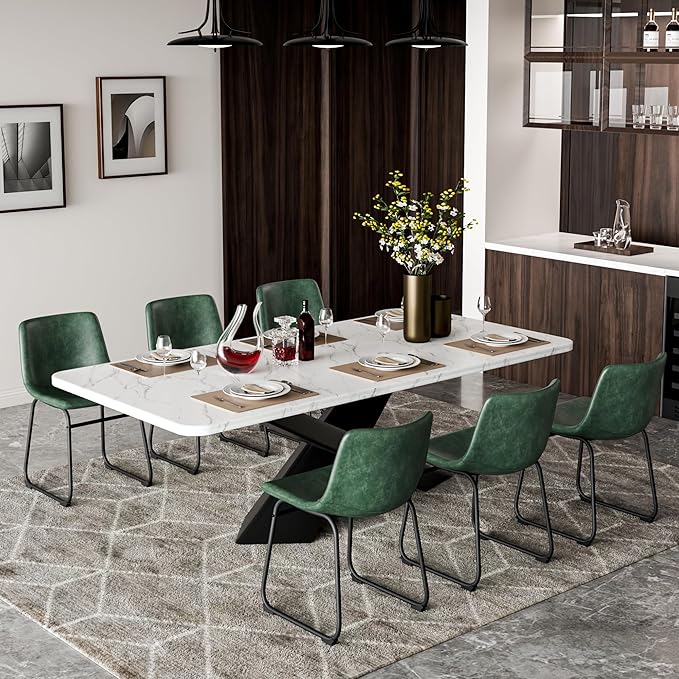 Dining Chairs Set of 4, 18 Inch Modern Armless Dining Chair with Back, Faux Leather Kitchen Dining Room Chair with Metal Legs for Home, Bistro Coffee Shops (Green)