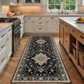 Area Rugs 3'x6' Washable Non-Slip, Floral Vintage Distress Print Pattern Medallion Carpet for Living Room Bedroom Dining Room, Black Brown Neutral Dark Tan
