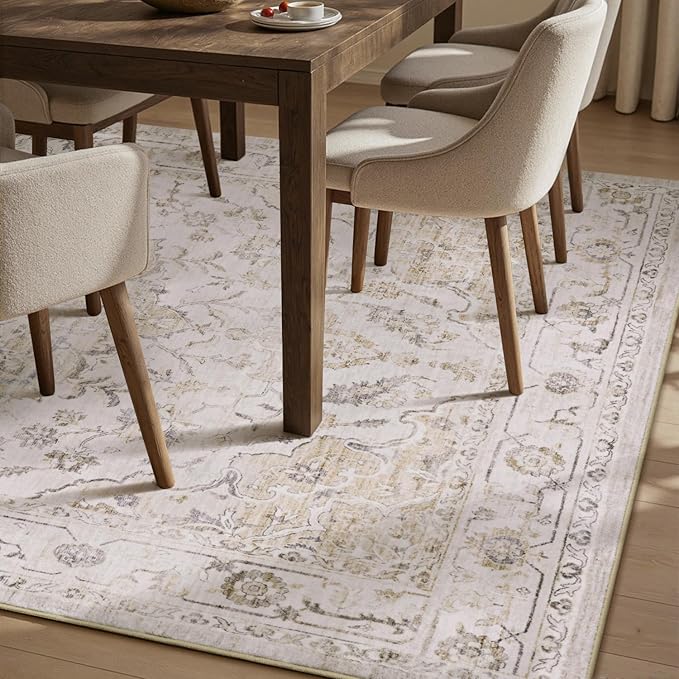 PADOOR 6X9 Area Rug,Rugs for Living Room,Soft Beige Rugs for Bedroom,Machine Washable Rug Non Slip Carpet for Dining Room Living Room Bedside Office
