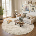9x9 Beige Round Rug 9ft Living Room Circle Rug Vintage Round Area Rug Non Slip Indoor Carpet for Apartment