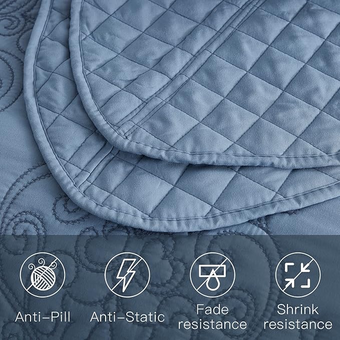 CHIXIN Bedspread Coverlet Set Queen Size - Lightweight Bedding Cover - Beautiful Stitching - 5 Piece Reversible Bedspread - Luxury Damask Paisley Pattern (Queen, Ashley Blue)