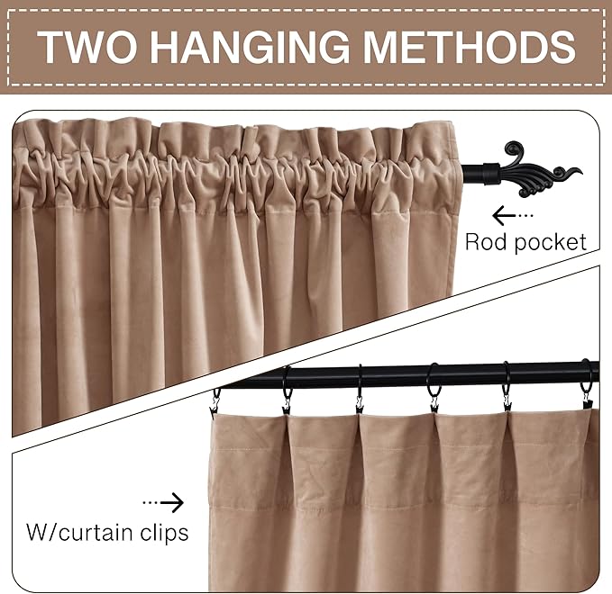 StangH Blush Beige Kids Bedroom Curtains Velvet Room Darkening Doorway Dividers Heavy Thick Privacy Window Panels for Living Dining Room Office, W42 x L90, 2 Panels